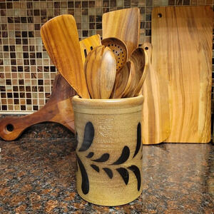 Vintage Maple City Pottery Crock Utensil Holder Farmhouse Kitchen